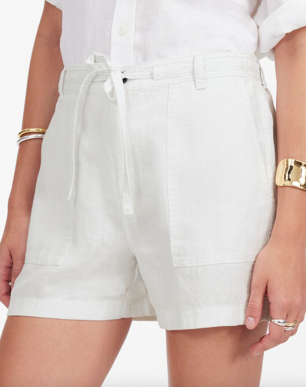 Madewell Pull On Drawstring Shorts 100% Linen White Vacation Resort XXS NWT